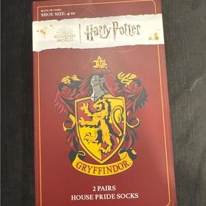 New! Harry Potter 2 Pairs House Pride Socks Shoe Size 4-10 Gryffinfor Slytherin